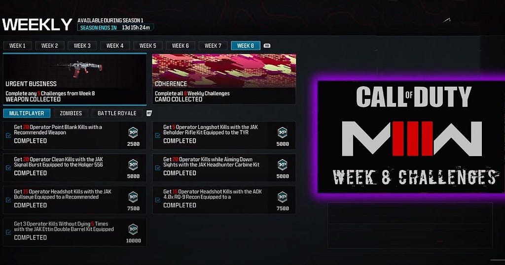 Week 8 challenges in MW3