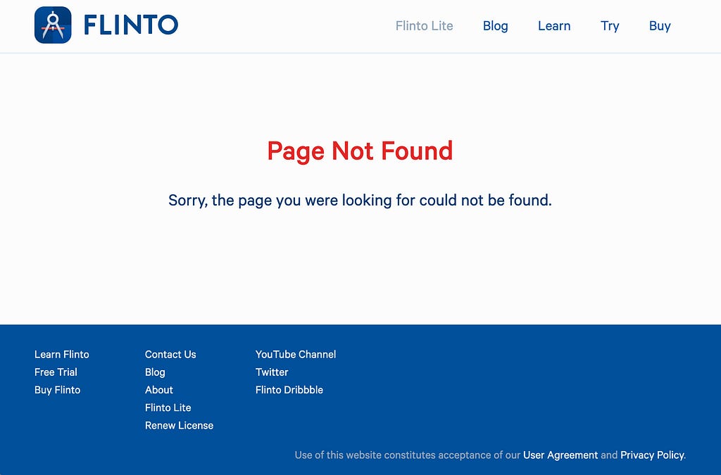 Flinto 404 webpage