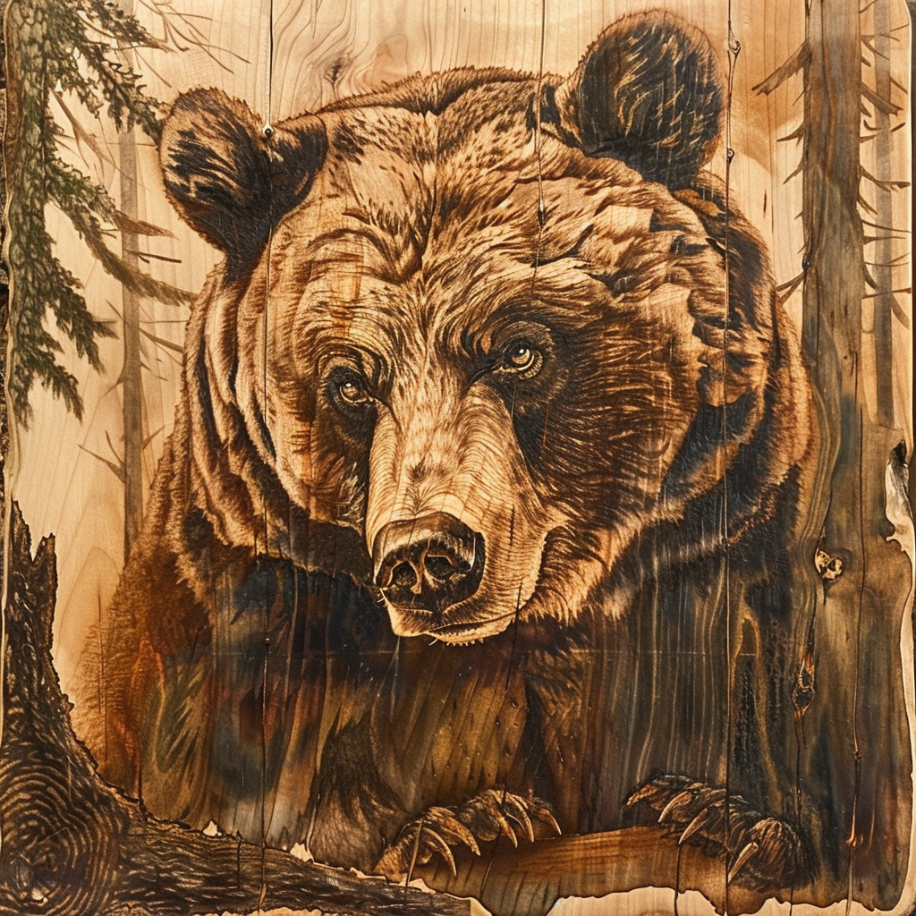 Wood prining of a bear