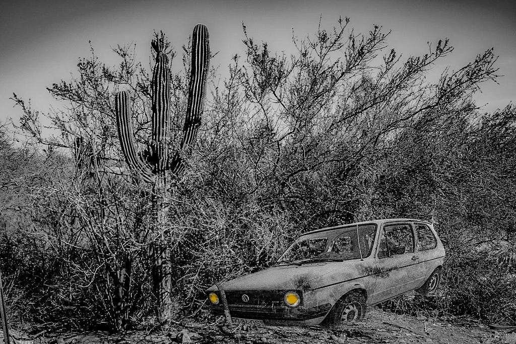 an abandoned car out west