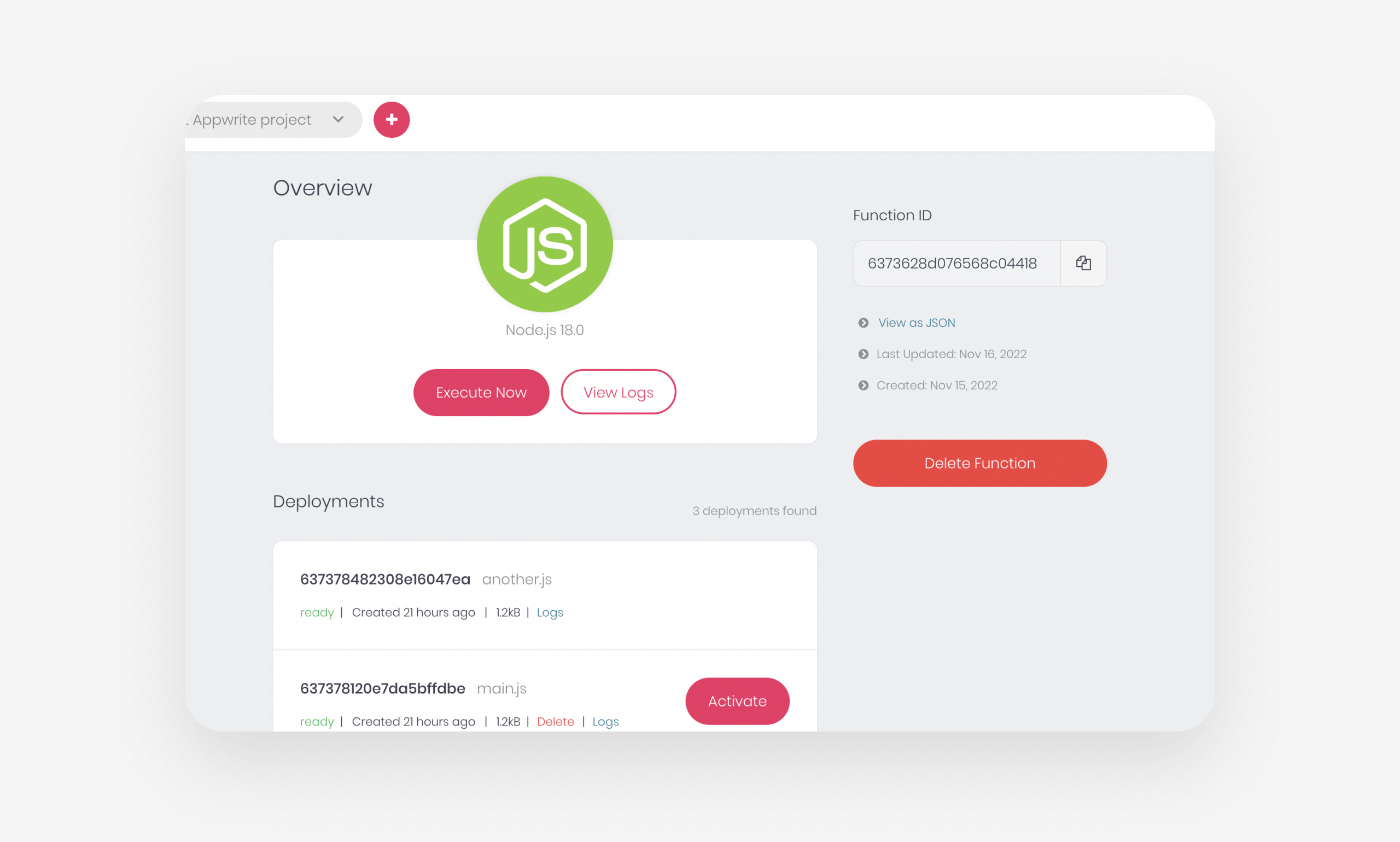 New versus old deployment details in the Appwrite console