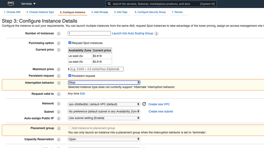Spot instance creation