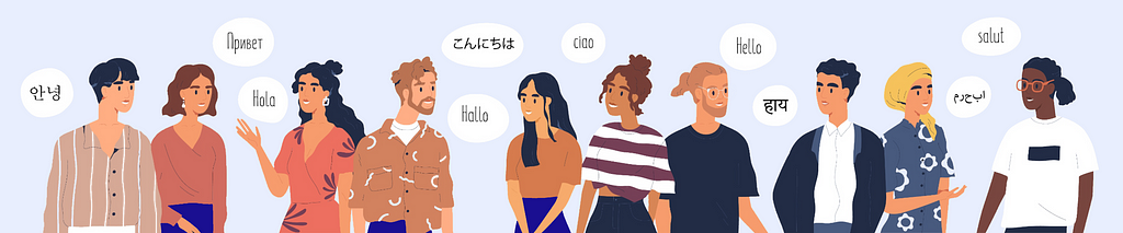 people speaking the word “hello” in many languages