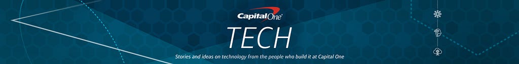 Blue background with the Capital One logo and text “stories on technology from the people who build it”