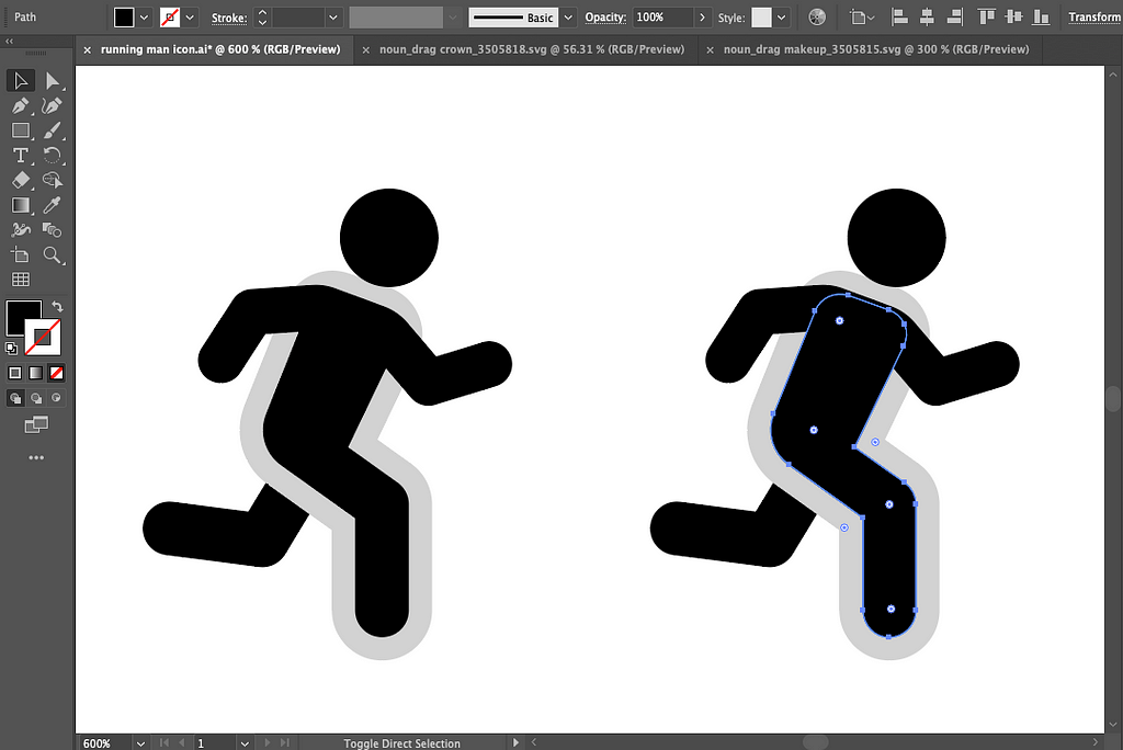 Use the shape builder tool in Adobe Illustrator to combine different sections of your icon. You can add a new stroke to the shape you have created, then outline it by going to Object, then Path, then Outline Stroke.