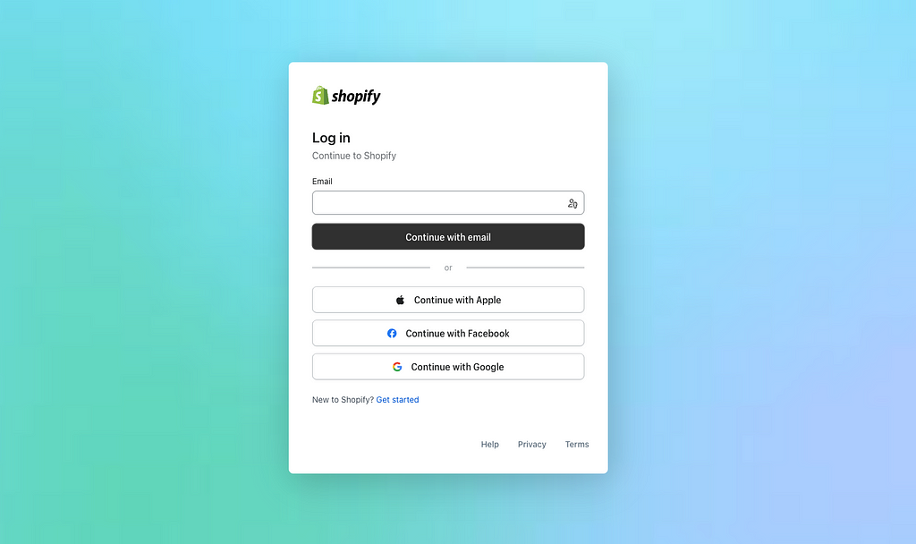 shopify admin panel login