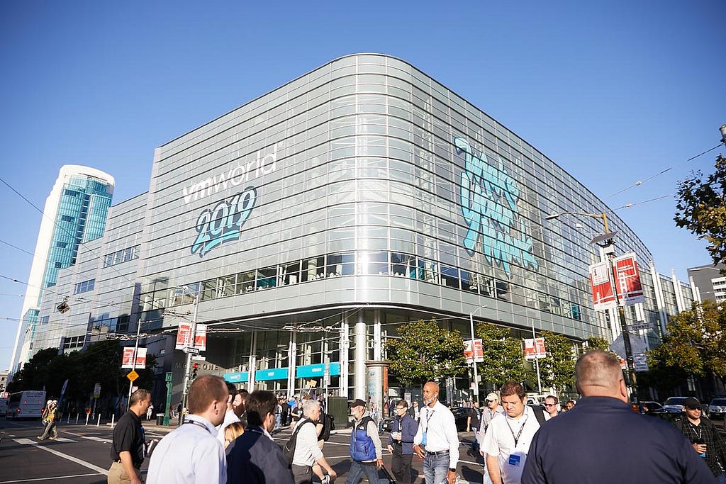 Moscone conference center in San Francisco branded with VMworld