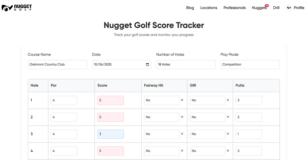 Nugget Golf: New Digital Scorecard — Track Your Rounds, Improve Your Game