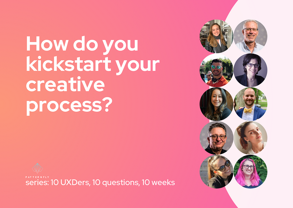 The title card for this week’s question, “How do you kickstart your creative process?” featuring headshots of all 10 contributors.