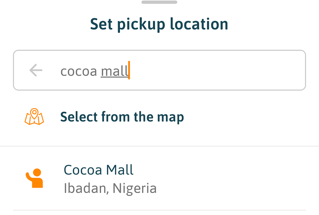 App interface to input pickup location