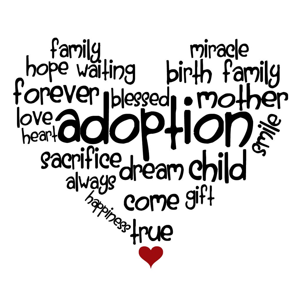 A heart created from words about adoption.