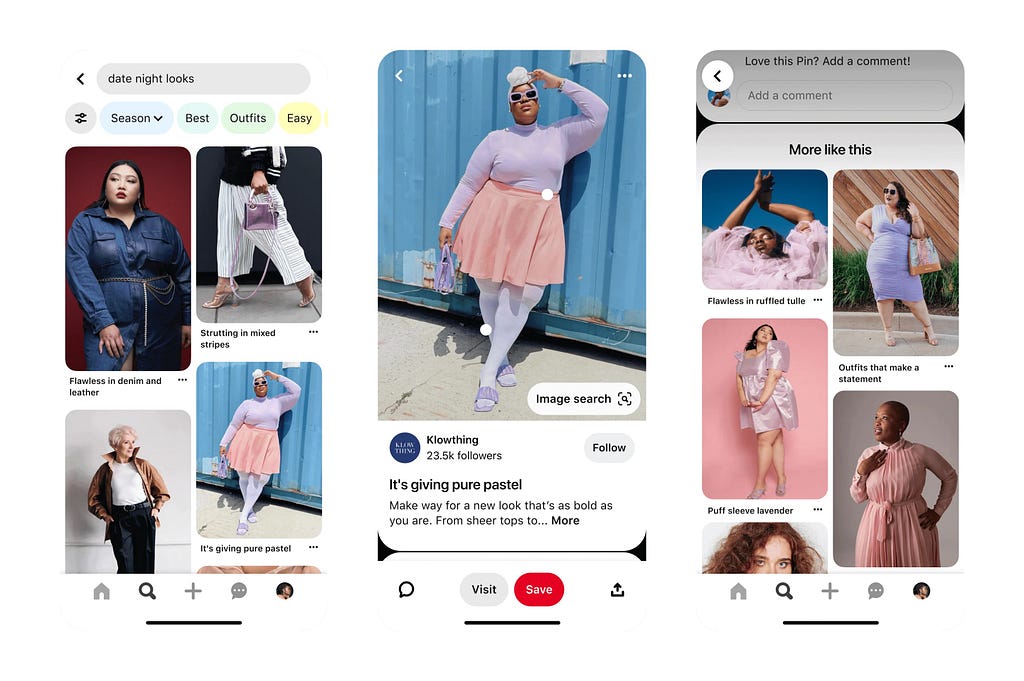 In-app views of the new Pinterest body type technology tool