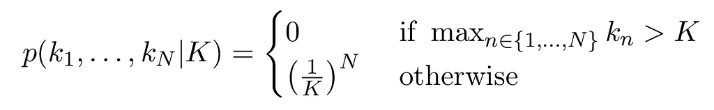 Likelihood of sample as a function of parameter K