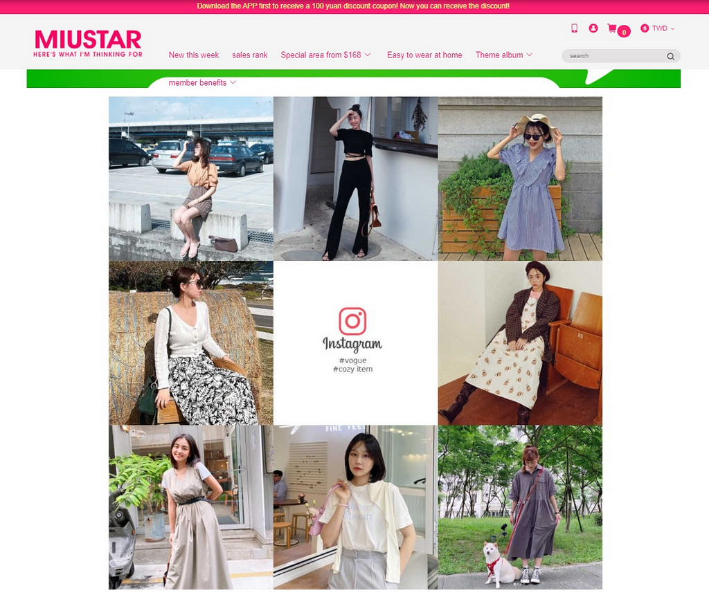 Instagram User Generated Content On The Miustar Website