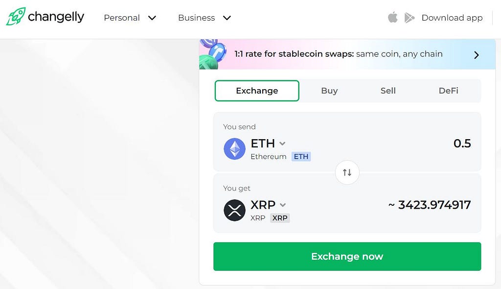 Swap ETH to XRP with Changelly