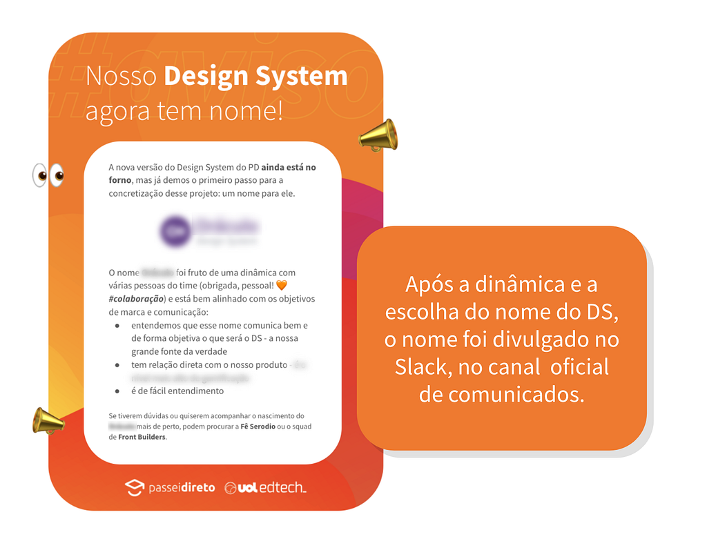 Print do comunicado sobre o Naming que foi enviado via Slack