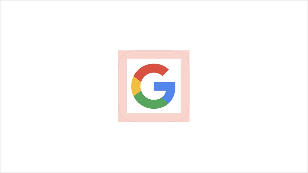 Google app icon with safe area overlay.