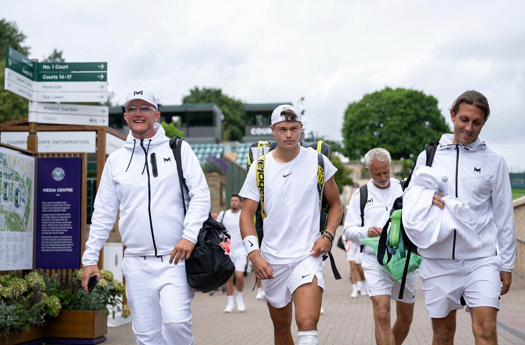 Rune and his costing team at Wimbledon 2023. | Image Credit: Holger Rune/Instagram via Getty Images.
