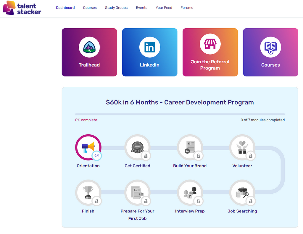 Student dashboard inside my Talent Stacker account