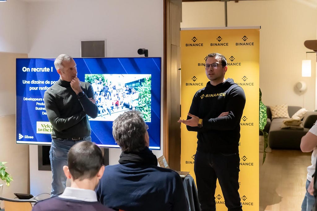 Binance France’s Hamid and iExec CEO Gilles in iExec’s headquarter in Lyon, France.
