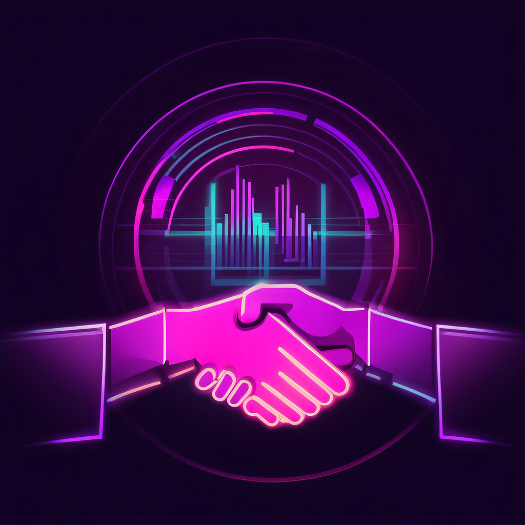 Shaking hands in cyberpunk style.