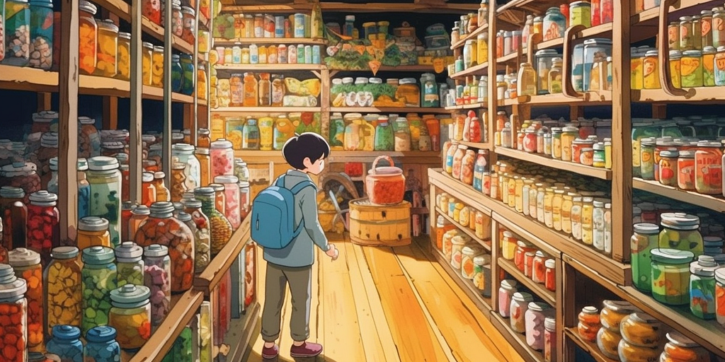 AI generated image with midjourney. Prompt use: searching in a store, Studio Ghibli