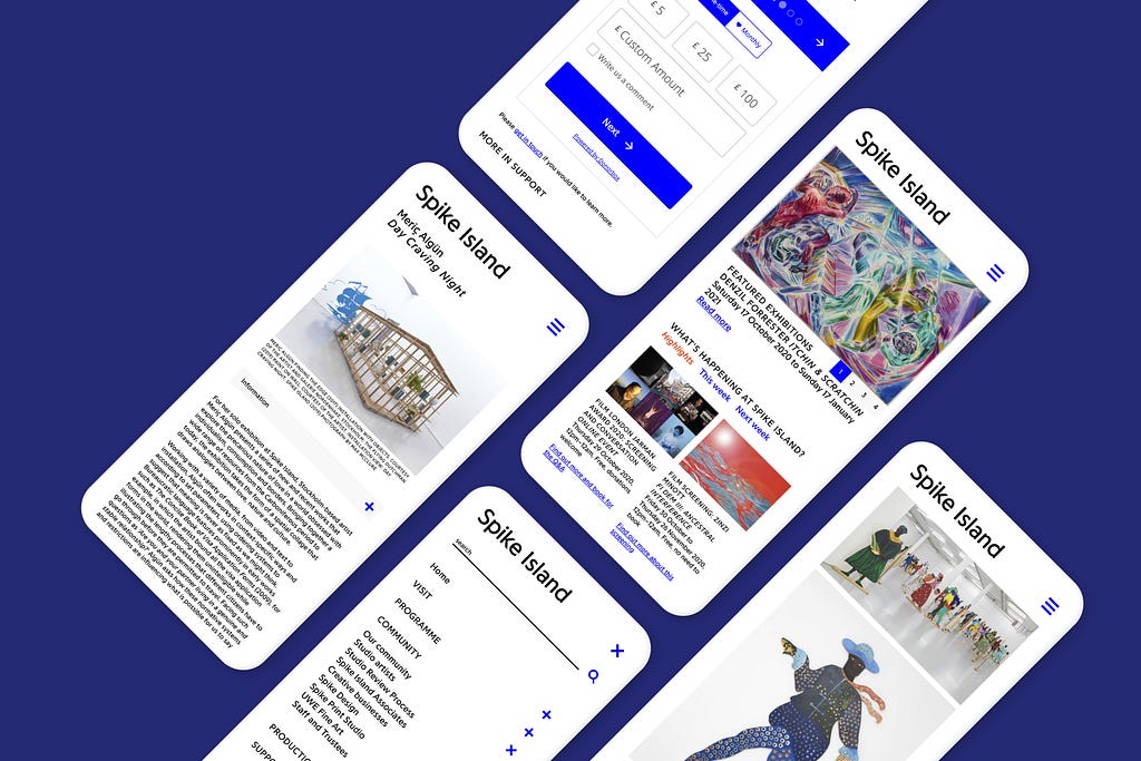 A preview of Spike Island’s website on 5 mobile devices