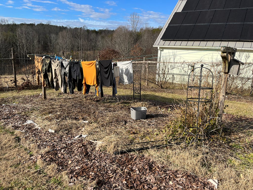 Clothes on the line at a farm.