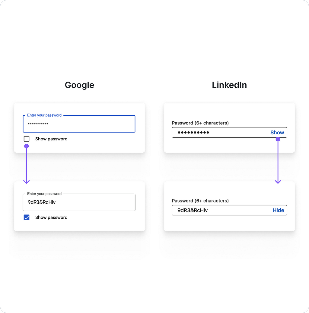 Google’s and LinkedIn’s password fields.