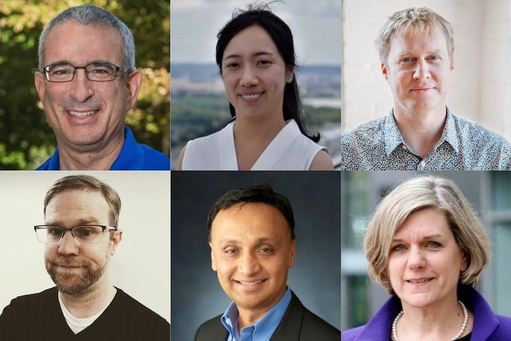 Headshots of Josh Angrist, Cong Cong, Ben Fry, Michael Maune, Rama Ramakrishnan, and Nancy Rose.