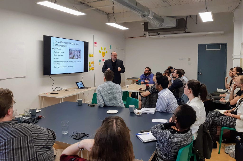 John Searle speaking at our Data Privacy and Access coffee hour.