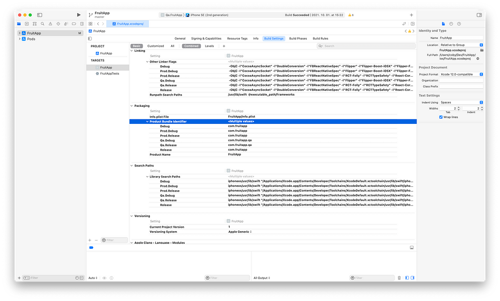 Xcode, QA environment configuration updated bundle ids