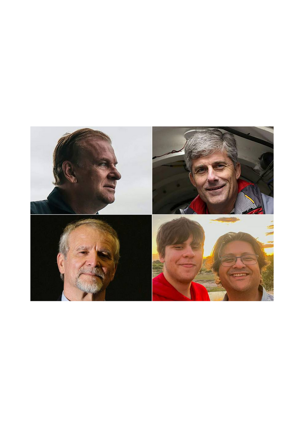Titan passengers (clockwise from top left) Hamish Harding, Stockton Rush, Shahzada Dawood and his son Suleman, and Paul-Henry Nargeolet