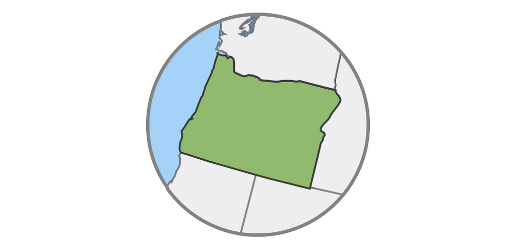 The state of Oregon highlighted on a partial US map