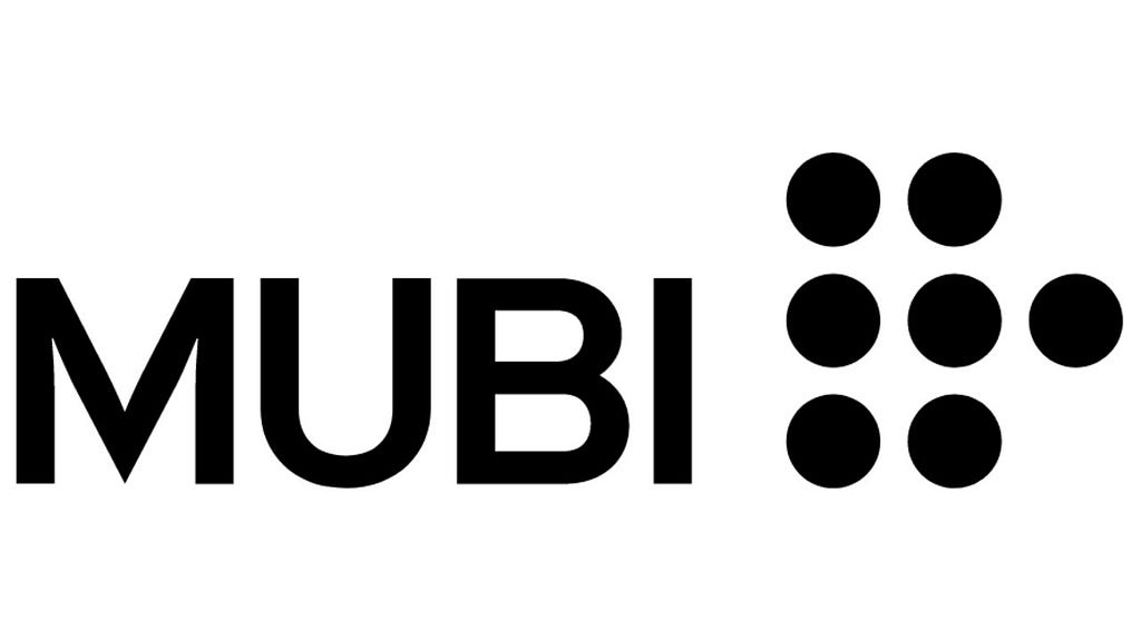 Logo do serviço de streaming MUBI escrito com letras pretas sobre um fundo branco.