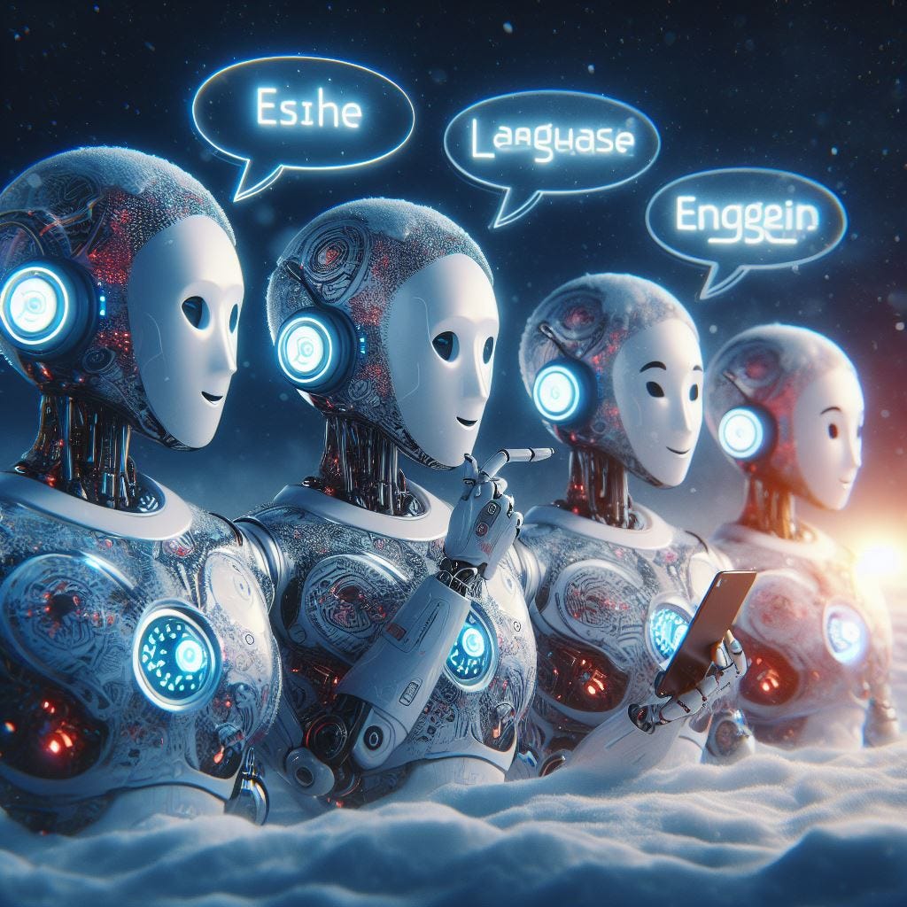 AI generated image symbolizing the communication barrier faced by non-English speakers in the realm of AI