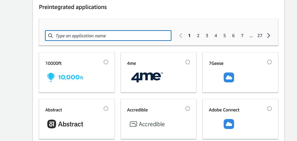 You can choose from different pre-integrated applications in the AWS IAM Identity Center