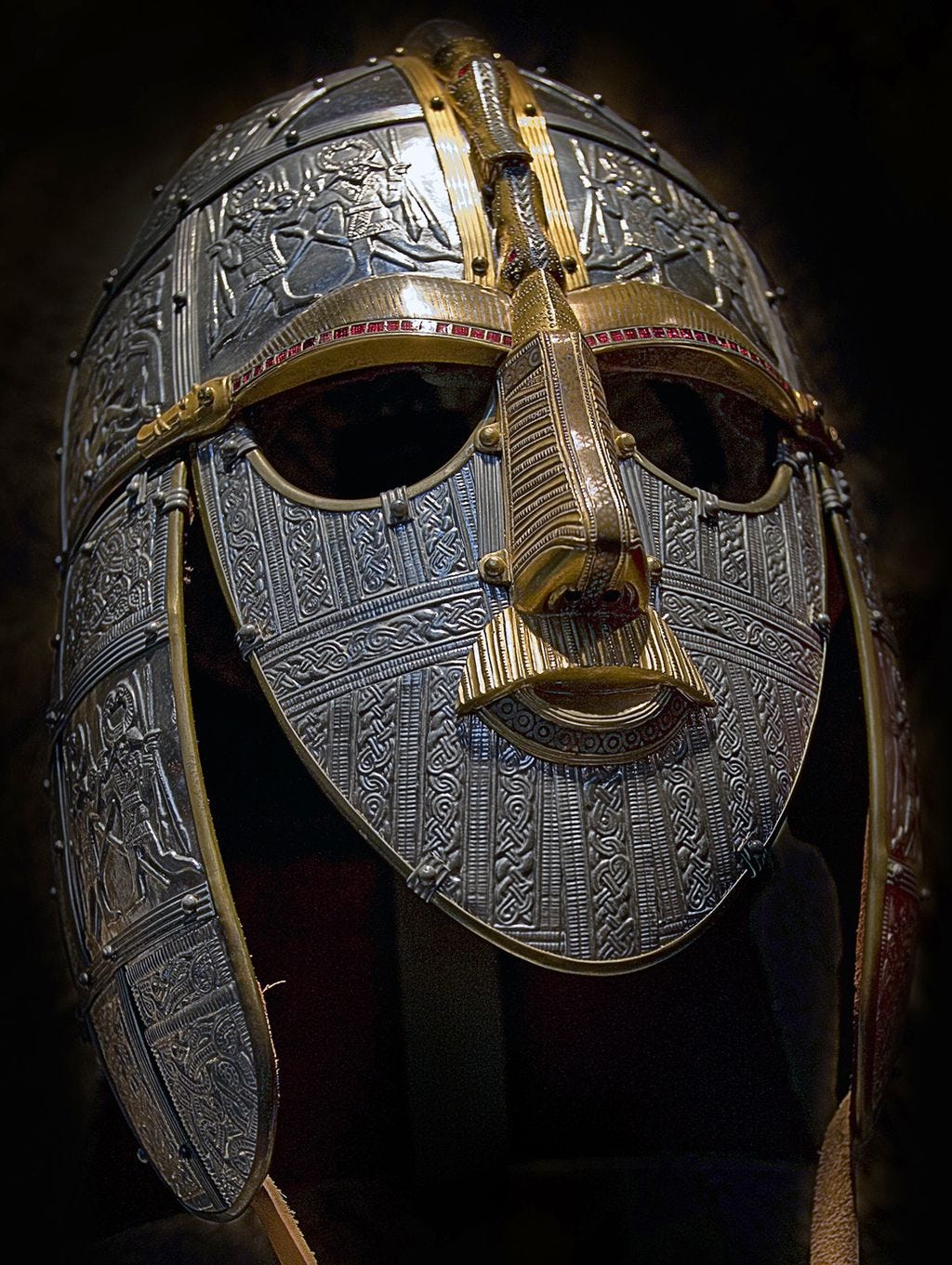 Replica of the helmet from the Sutton Hoo ship-burial 1, England.