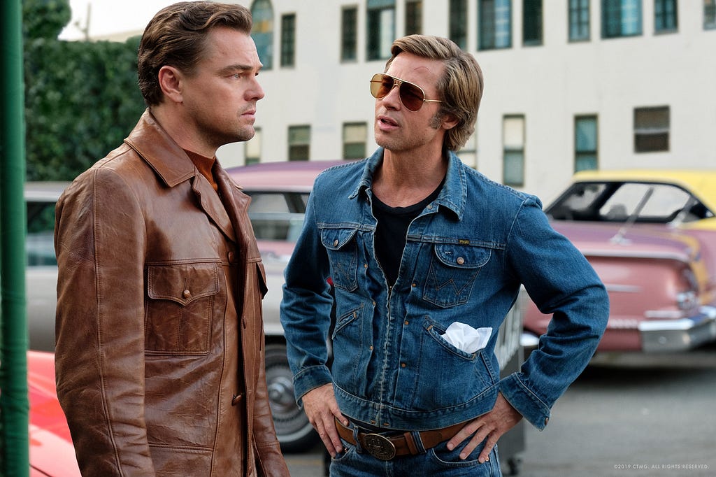 A scene from Once Upon a Time in… Hollywood, Rick and Cliff in a conversation.