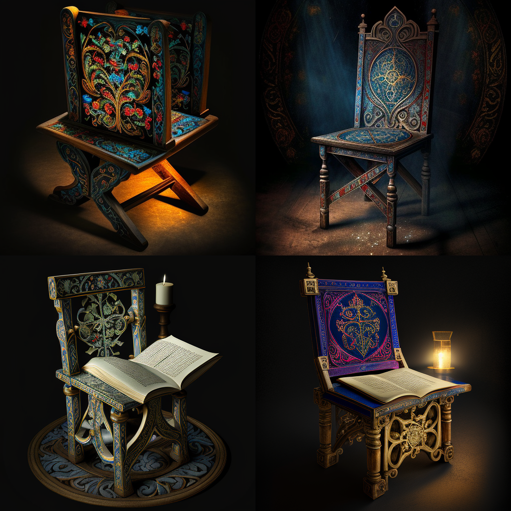 chairs, illuminated manuscript