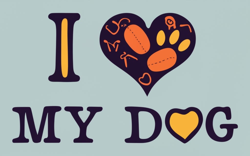 Ideogram design that says “I HEART MY DOG”