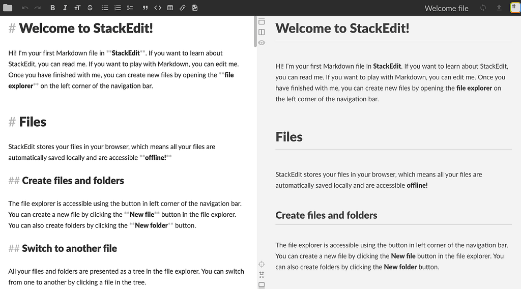 A screenshot of Stack Edit, an online markdown editor
