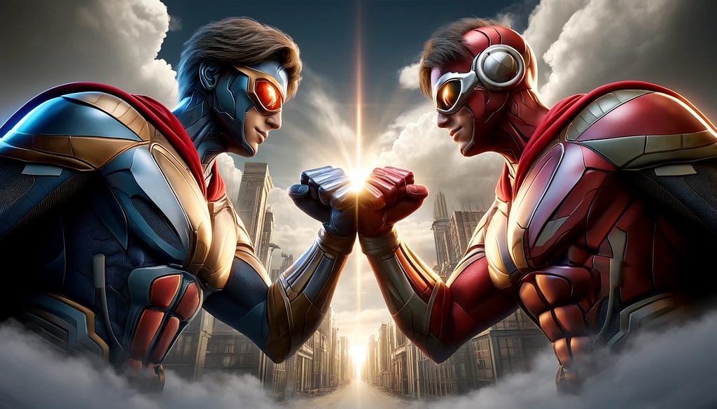 image of two superheroes fistbumping