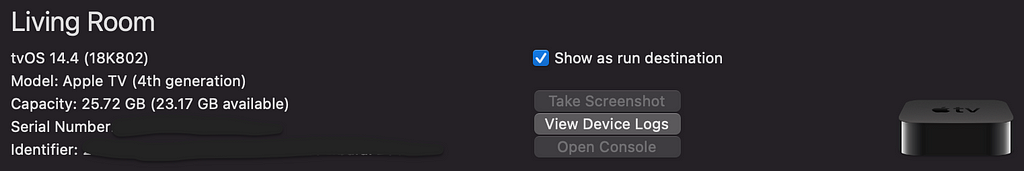 Xcode’s devices and simulators screen with ‘take screenshot’ button.