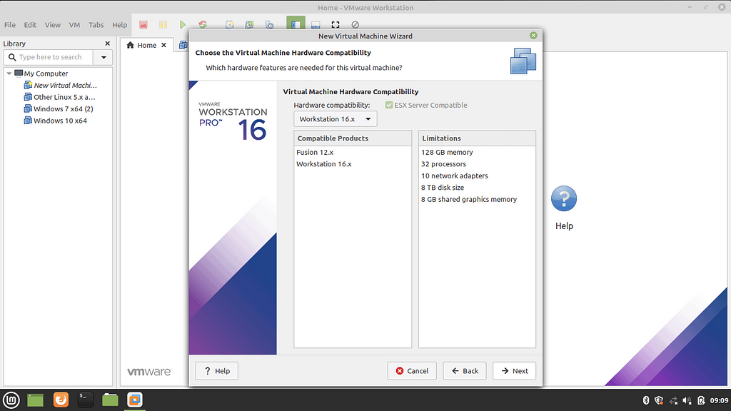 Select Virtual Machine Hardware Compatibility