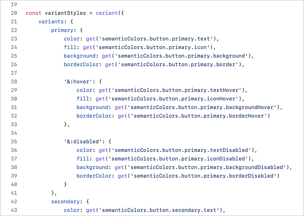 Button component code with tokens