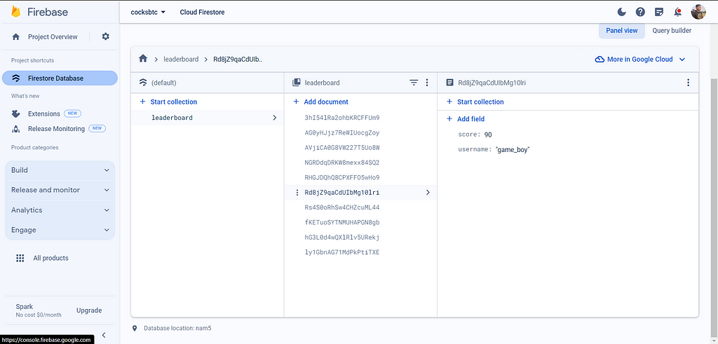 Collections and Documents to see — Firebase Firestore Database