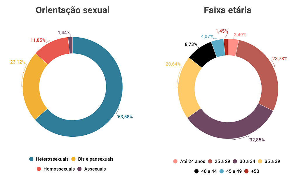 Gráficos sobre orientação sexual e faixa etária. Os dados estão descritos a seguir.