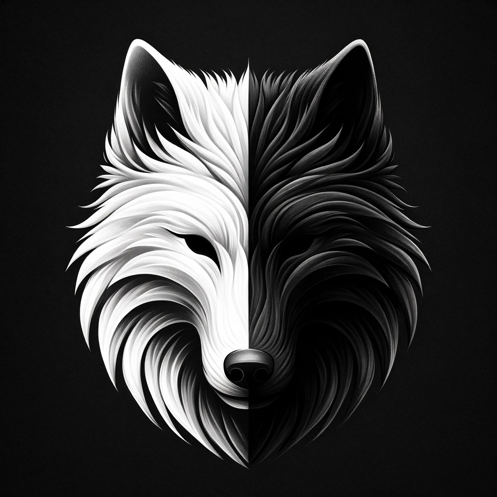 Source: DALL-E version 3. The White and Black Wolves: This abstract representation symbolizes the concept of emotional balance, illustrating the internal struggle between positive and negative tendencies.