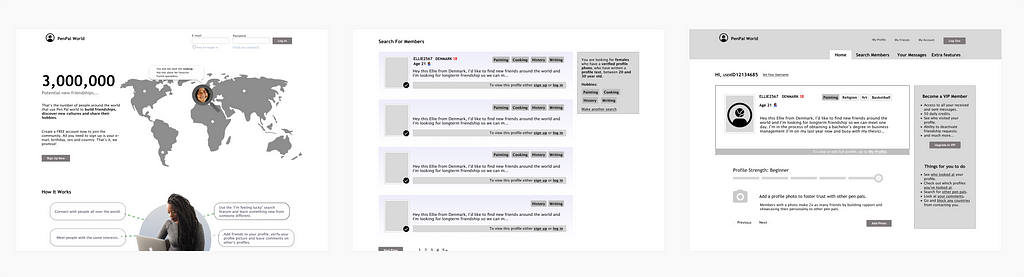 A screenshot of my different mid-fidelity wireframes.